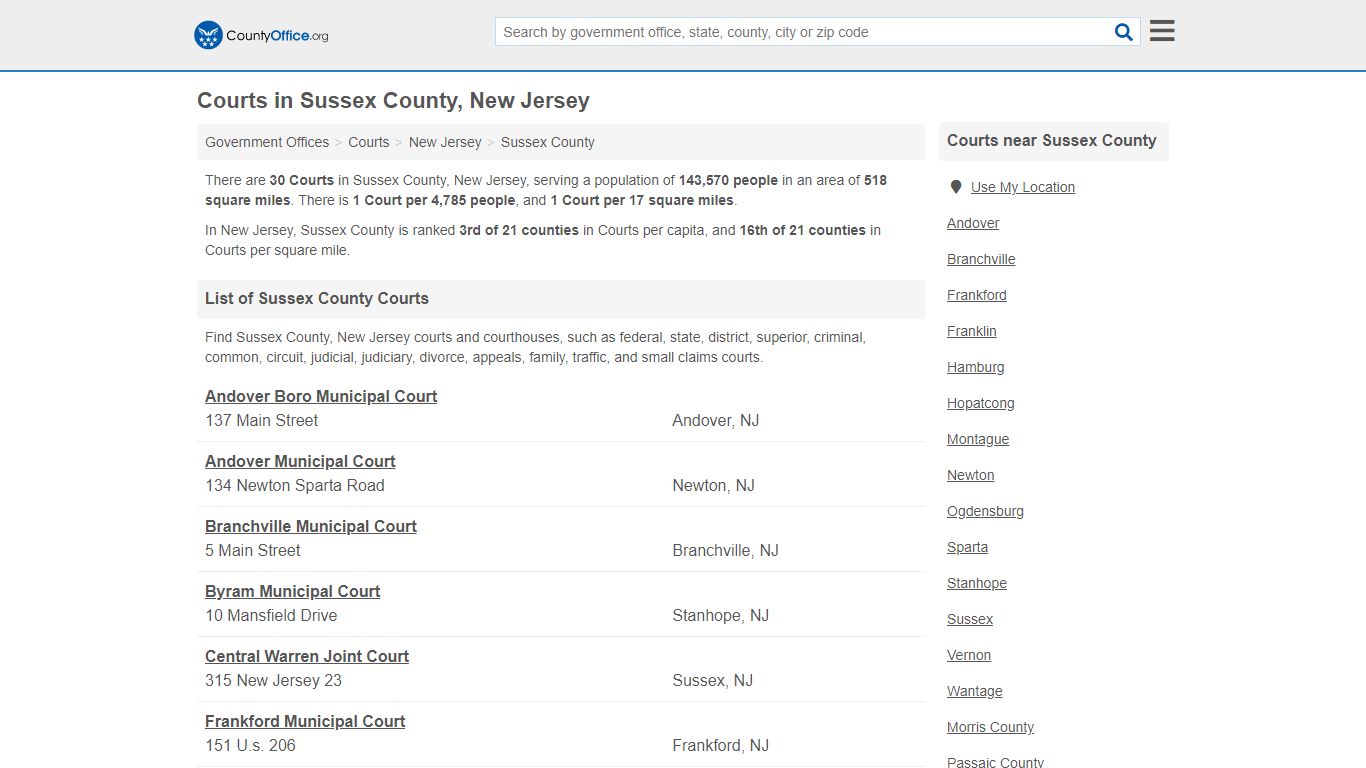 Courts - Sussex County, NJ (Court Records & Calendars)